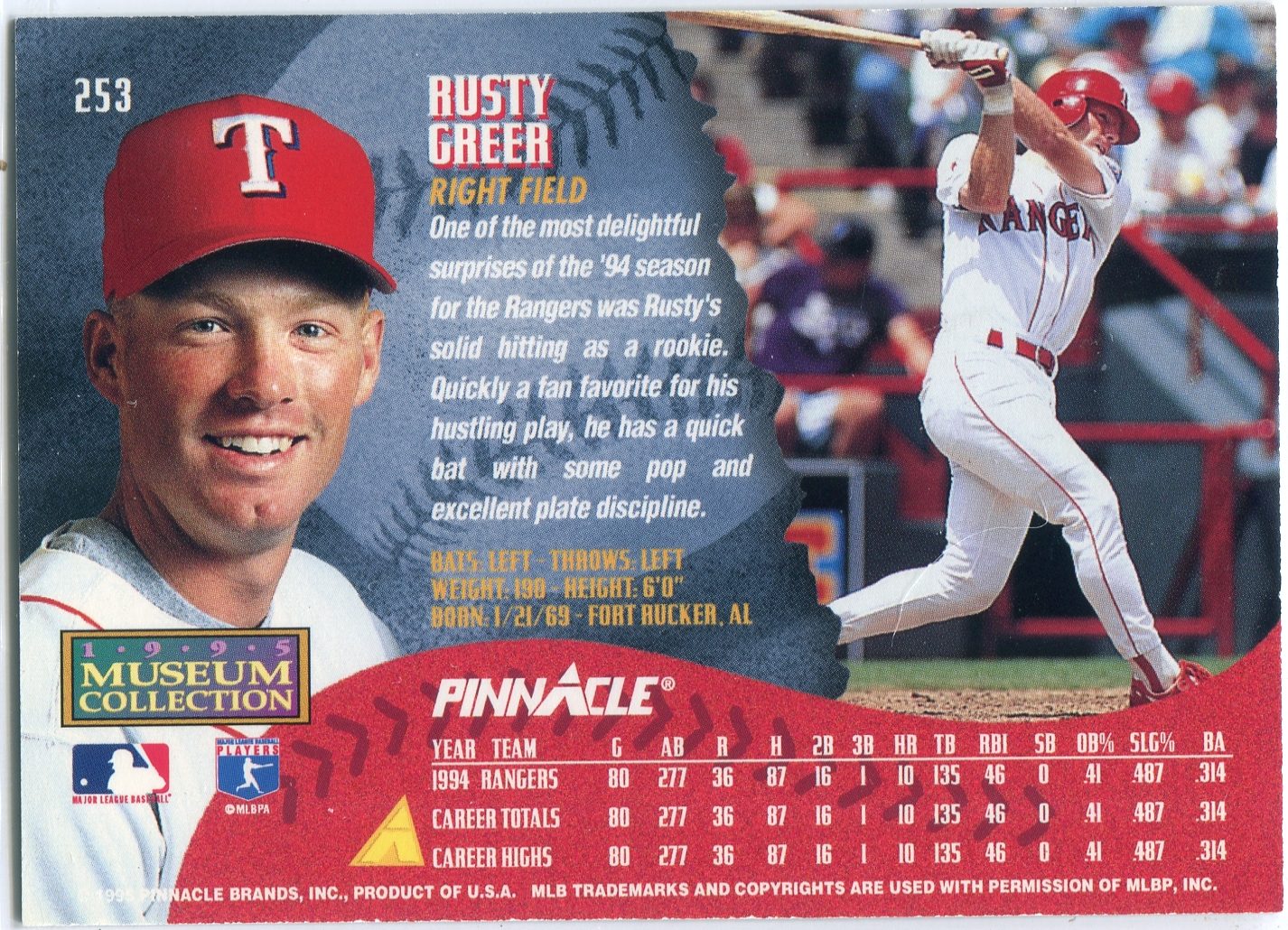 1995 Pinnacle Museum Collection Rusty Greer UER