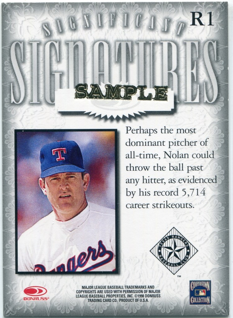 1998 Donruss Significant Signatures Nolan Ryan Refractor Sample